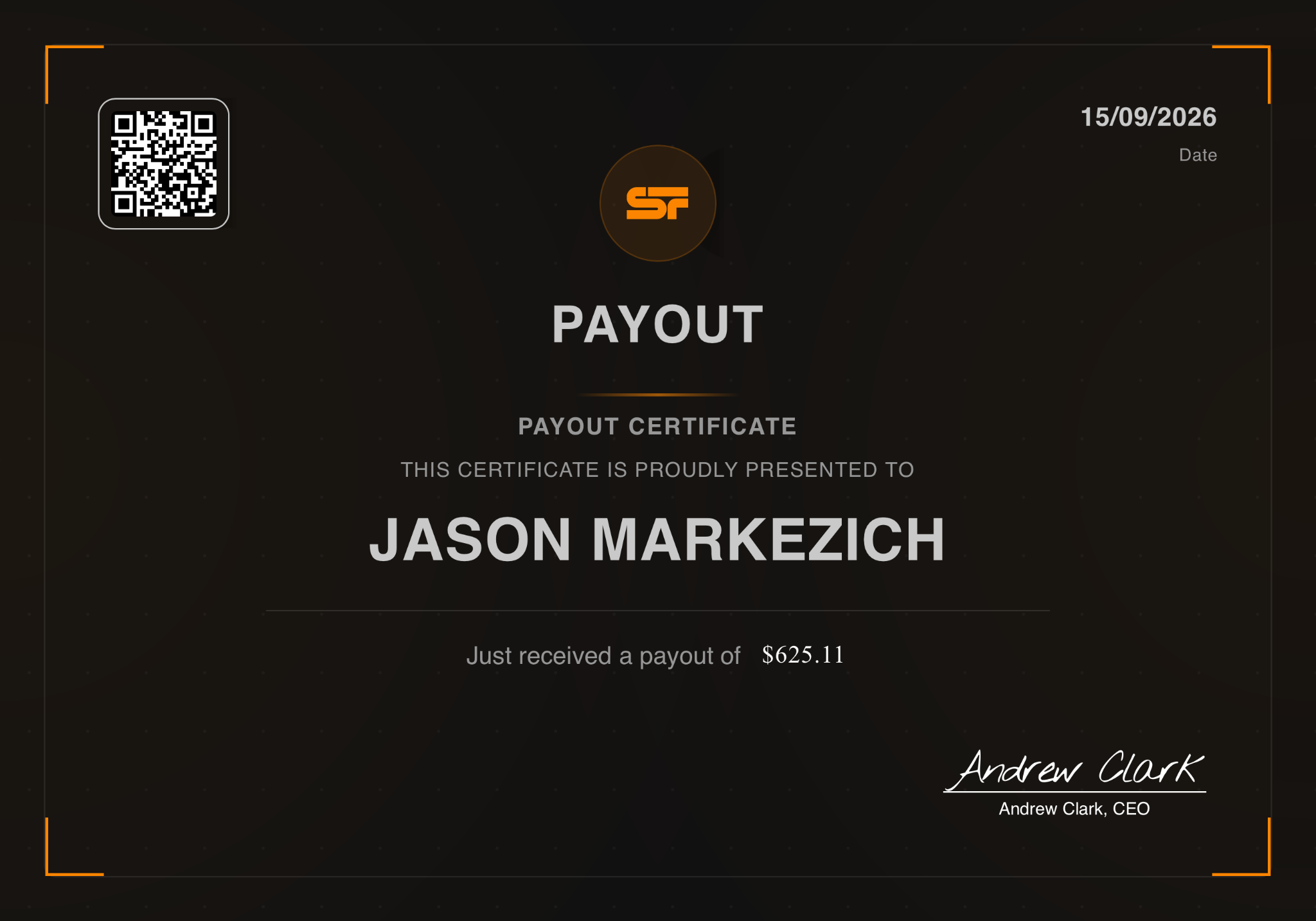 SwayFunding certificate for Jason Markezich