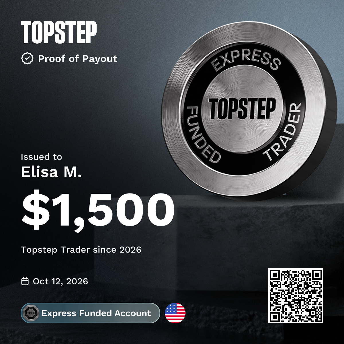 Topstep certificate for Elisa M.